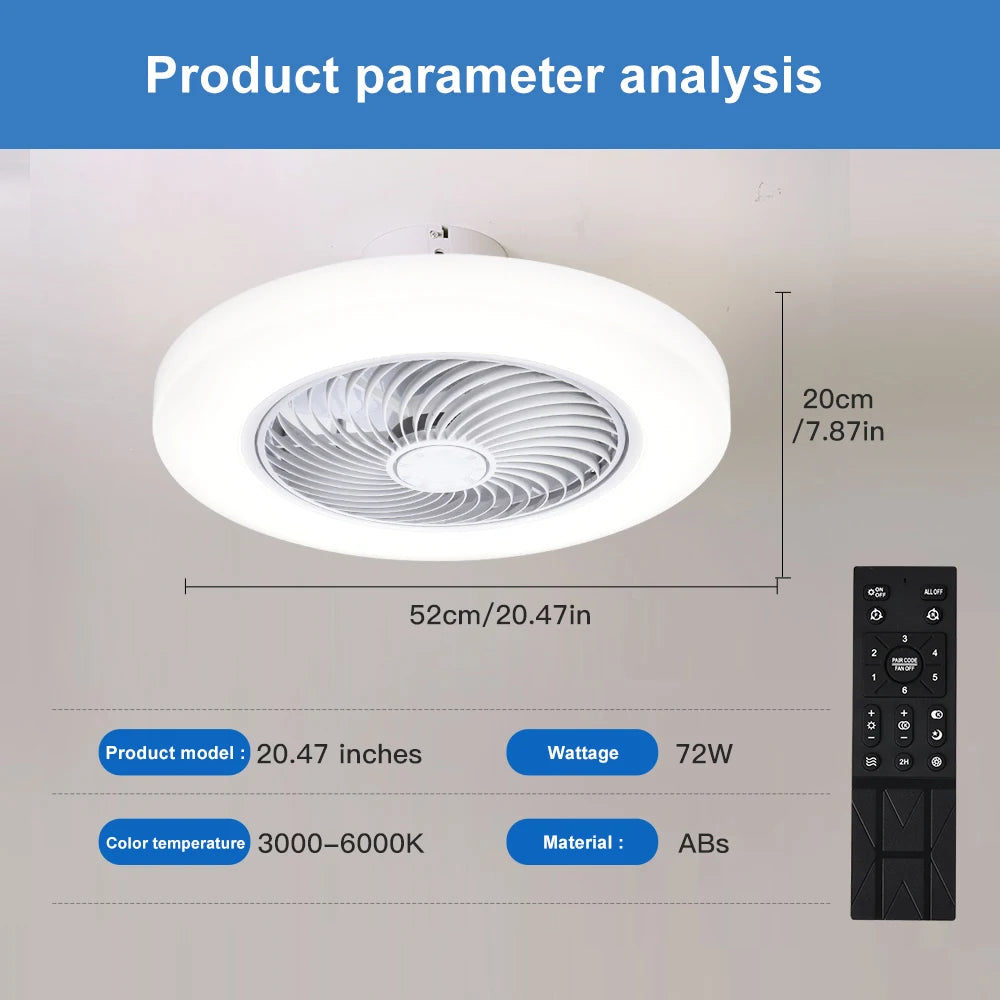 Ventilator de tavan cu lumină și telecomandă pentru dormitor 8