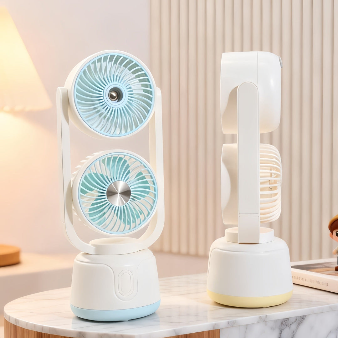 Ventilator dublu portabil unisex cu capete înclinabile și încărcare USB 4