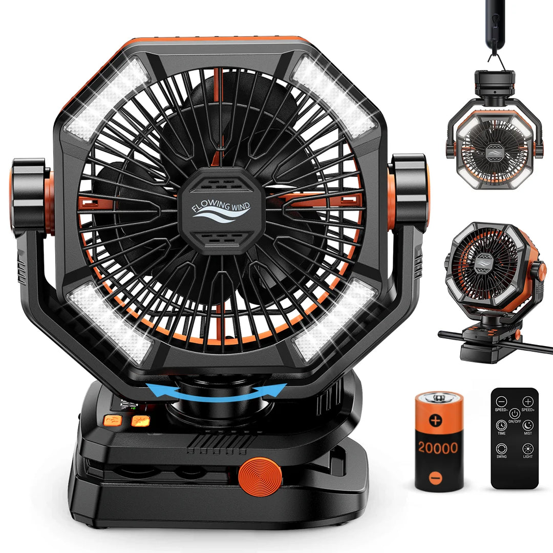 Ventilator portabil de camping cu lanternă LED și 8 viteze reglabile pentru exterior 10
