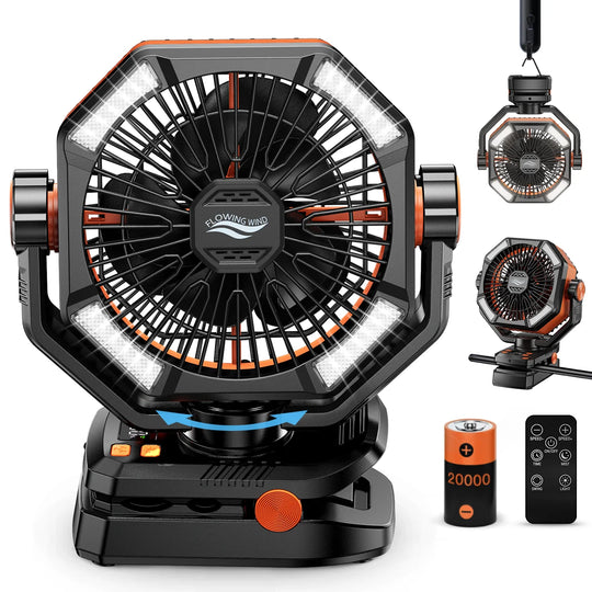 Ventilator portabil de camping cu lanternă LED și 8 viteze reglabile pentru exterior 10