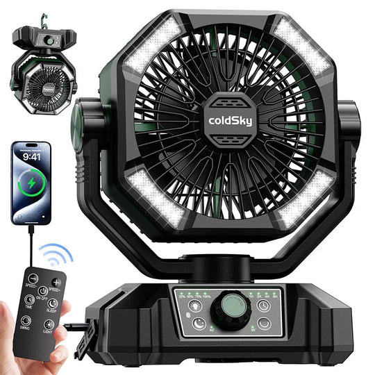 Ventilator portabil de camping cu lanternă LED și 8 viteze reglabile pentru exterior 12