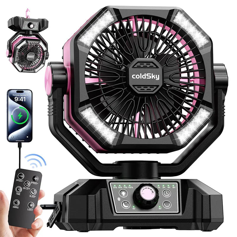 Ventilator portabil de camping cu lanternă LED și 8 viteze reglabile pentru exterior 6