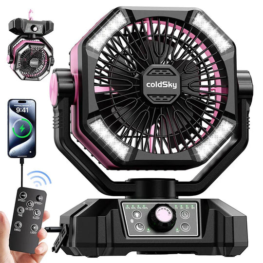Ventilator portabil de camping cu lanternă LED și 8 viteze reglabile pentru exterior 6