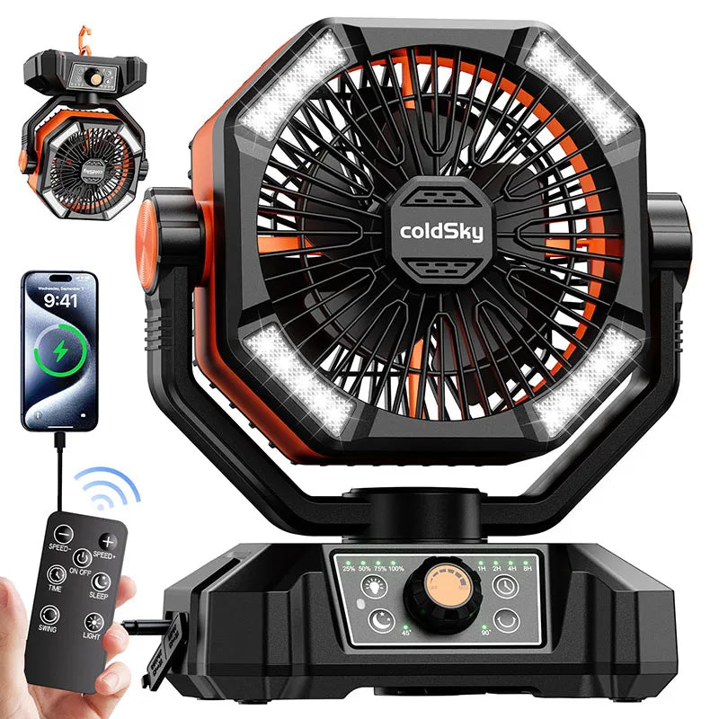 Ventilator portabil de camping cu lanternă LED și 8 viteze reglabile pentru exterior 7
