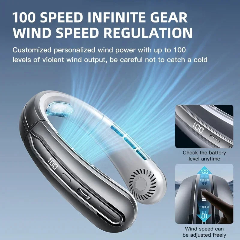 Ventilator portabil de gât cu afișaj digital LED și baterie reîncărcabilă USB 3