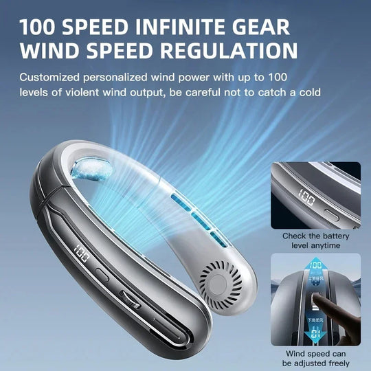 Ventilator portabil de gât cu afișaj digital LED și baterie reîncărcabilă USB 3