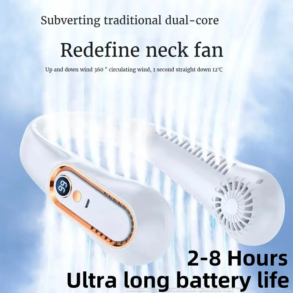 Ventilator portabil de gât cu afișaj digital LED și baterie reîncărcabilă USB 6