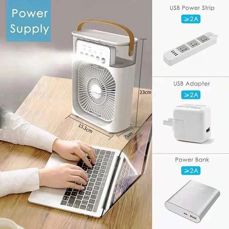 Ventilator portabil multifuncțional 3 în 1 cu umidificator și lumină LED 2