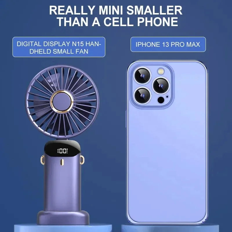 Ventilator portabil pliabil cu suport telefon și afișaj LED pentru bărbați și femei 1