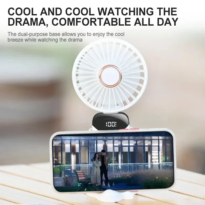 Ventilator portabil pliabil cu suport telefon și afișaj LED pentru bărbați și femei 2