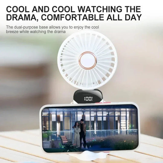 Ventilator portabil pliabil cu suport telefon și afișaj LED pentru bărbați și femei 2