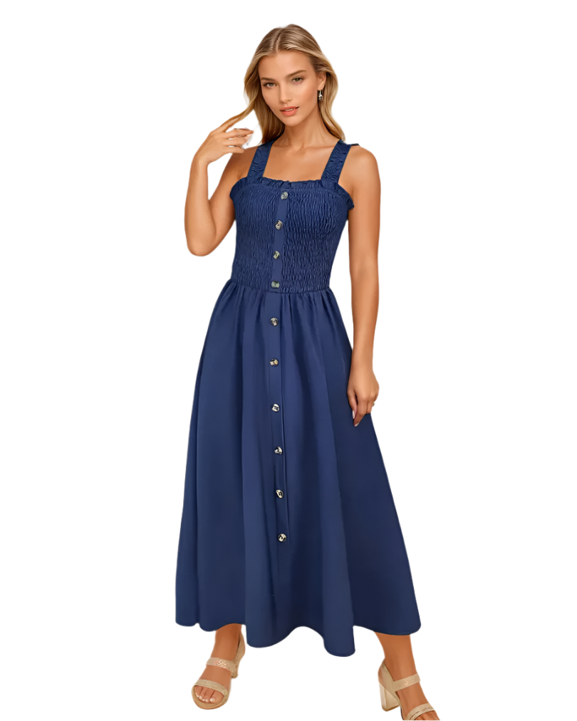 Vrouwen A-Lijn Maxi Jurk Met Shirred Bodice 0
