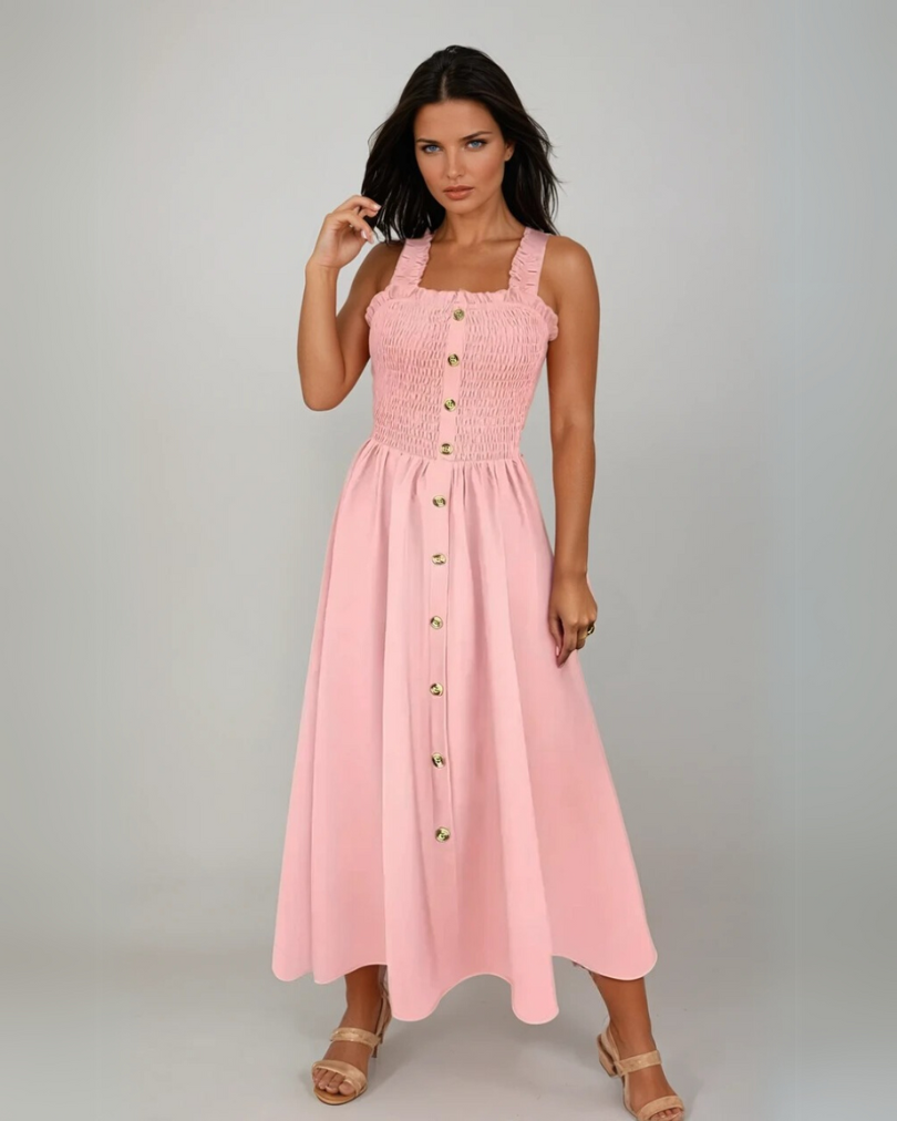 Vrouwen A-Lijn Maxi Jurk Met Shirred Bodice 3
