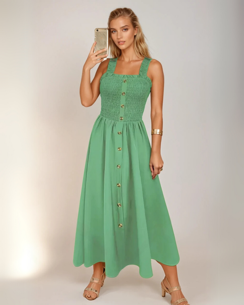 Vrouwen A-Lijn Maxi Jurk Met Shirred Bodice 5