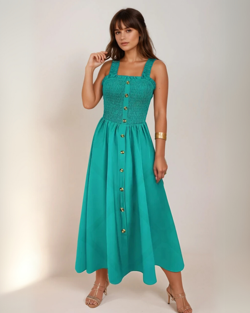 Vrouwen A-Lijn Maxi Jurk Met Shirred Bodice 8