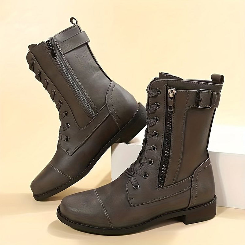 Vrouwen Laarzen Mid-Calf met Vetersluiting en Zijrits voor Casual Stijl 2