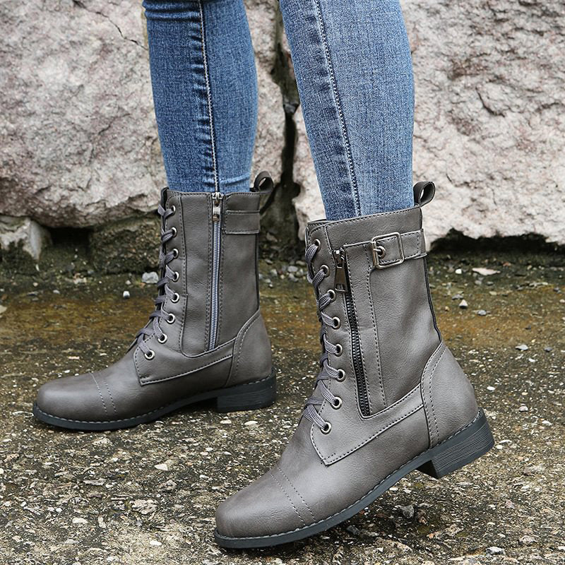 Vrouwen Laarzen Mid-Calf met Vetersluiting en Zijrits voor Casual Stijl 4