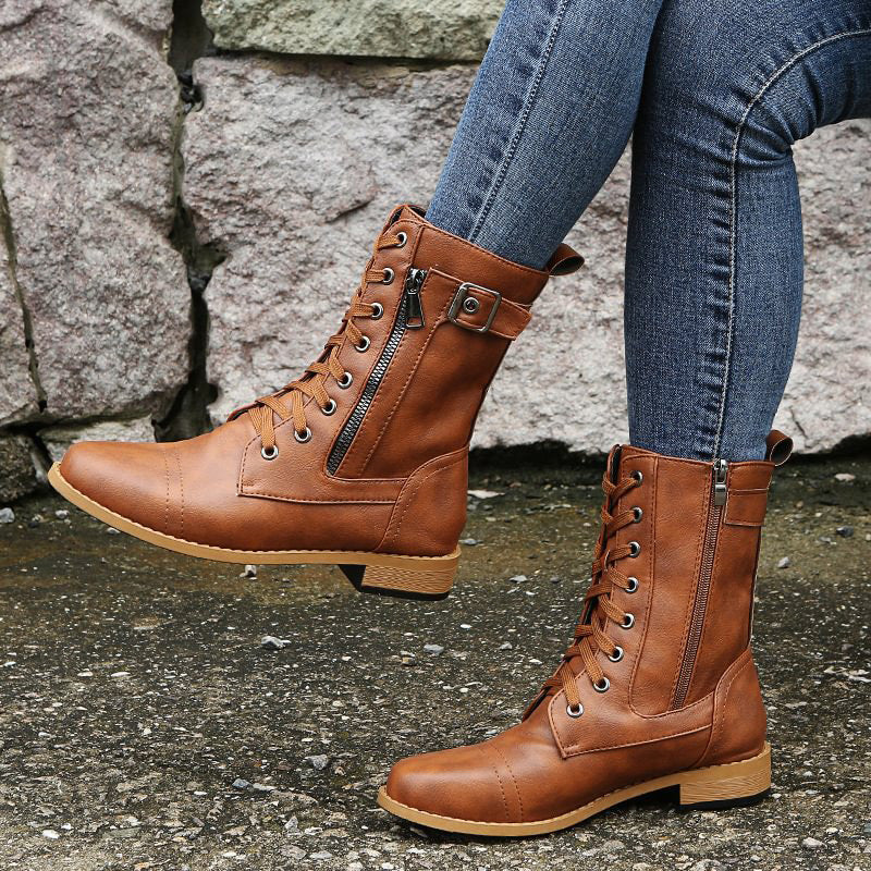 Vrouwen Laarzen Mid-Calf met Vetersluiting en Zijrits voor Casual Stijl 6