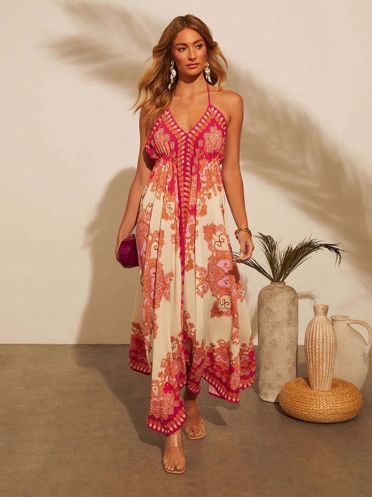 Vrouwen Lange Jurk V-Hals Bohemian Stijl 7