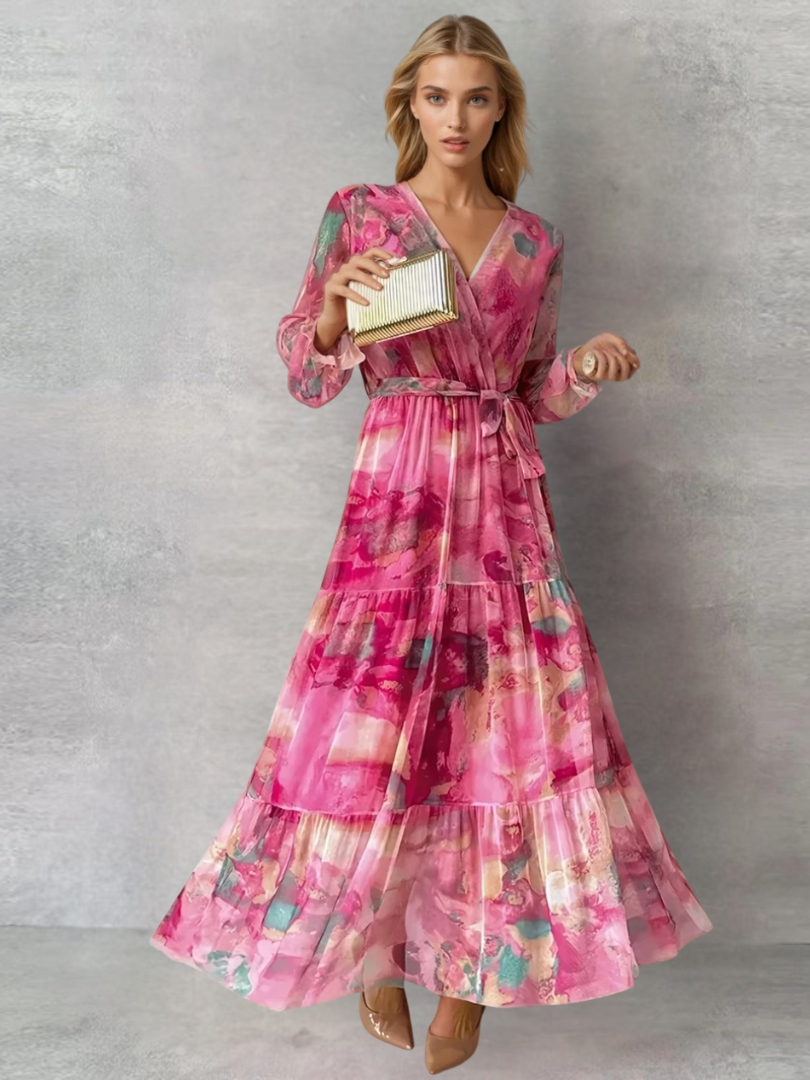 Vrouwen Maxi Jurk Bloemenprint Elegante V-hals 1