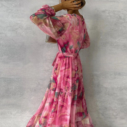 Vrouwen Maxi Jurk Bloemenprint Elegante V-hals 3