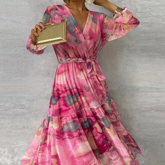 Vrouwen Maxi Jurk Bloemenprint Elegante V-hals 4
