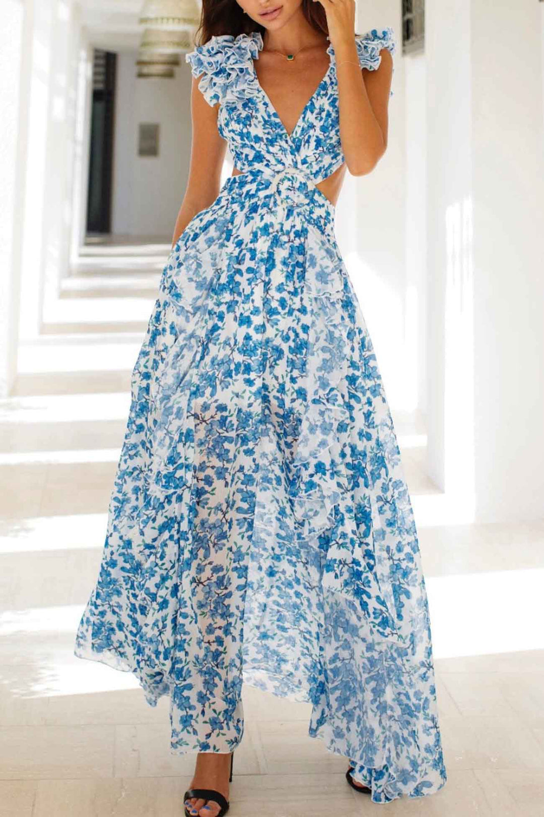 Vrouwen Maxi Jurk Met Diepe V-Hals En Rimpel Mouwen 8