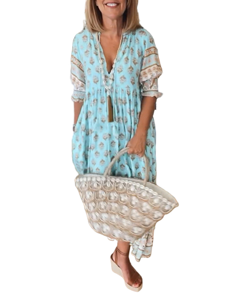 Vrouwen Maxi Jurk met V-hals voor de Lente 1