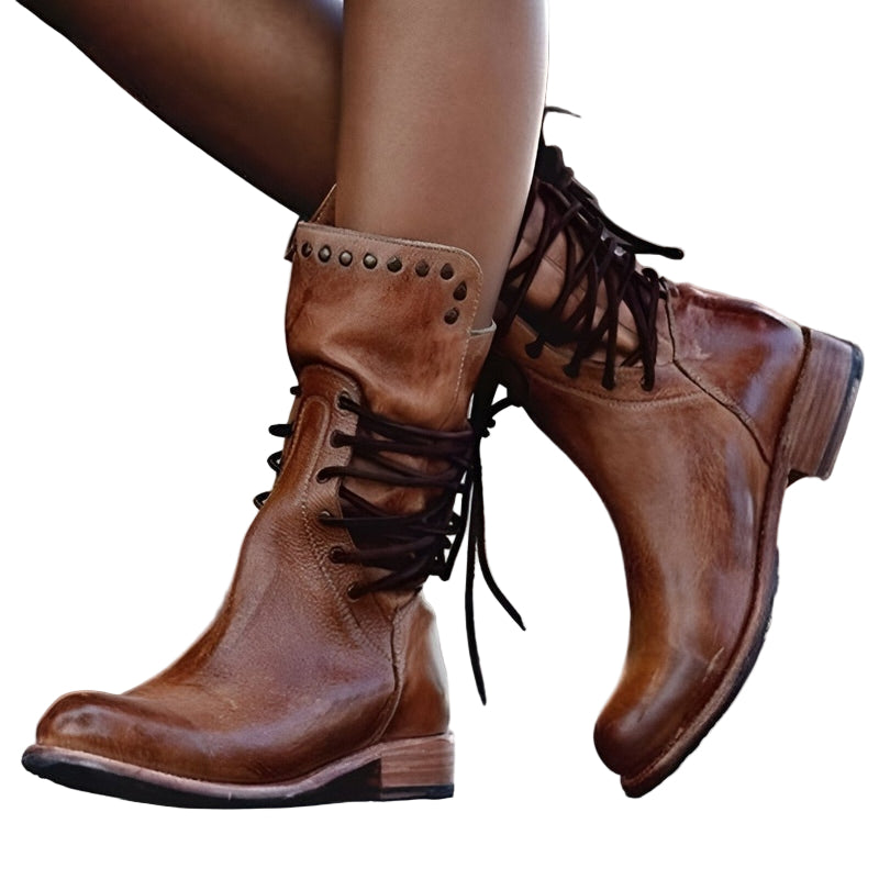 Vrouwen Mid-Calf Boots met Studs en Vintage Afwerking 0