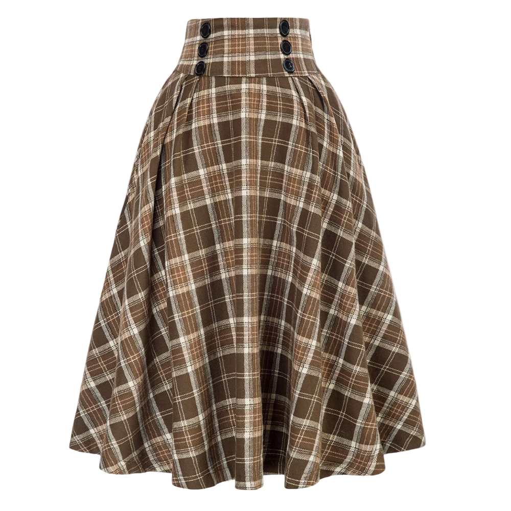 Vrouwen Midi Rok Hoog Taille Tartan 0