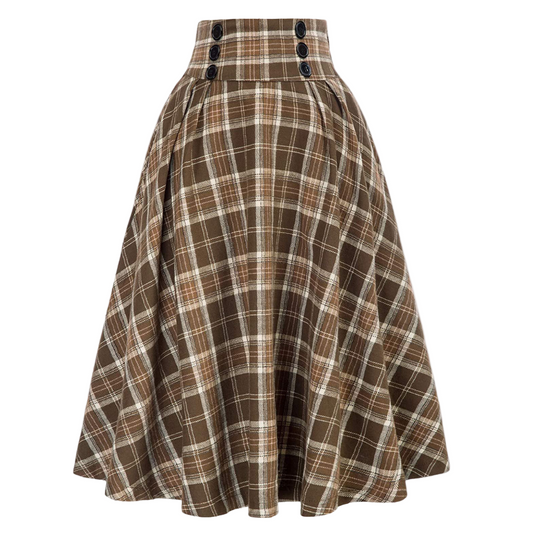 Vrouwen Midi Rok Hoog Taille Tartan 0