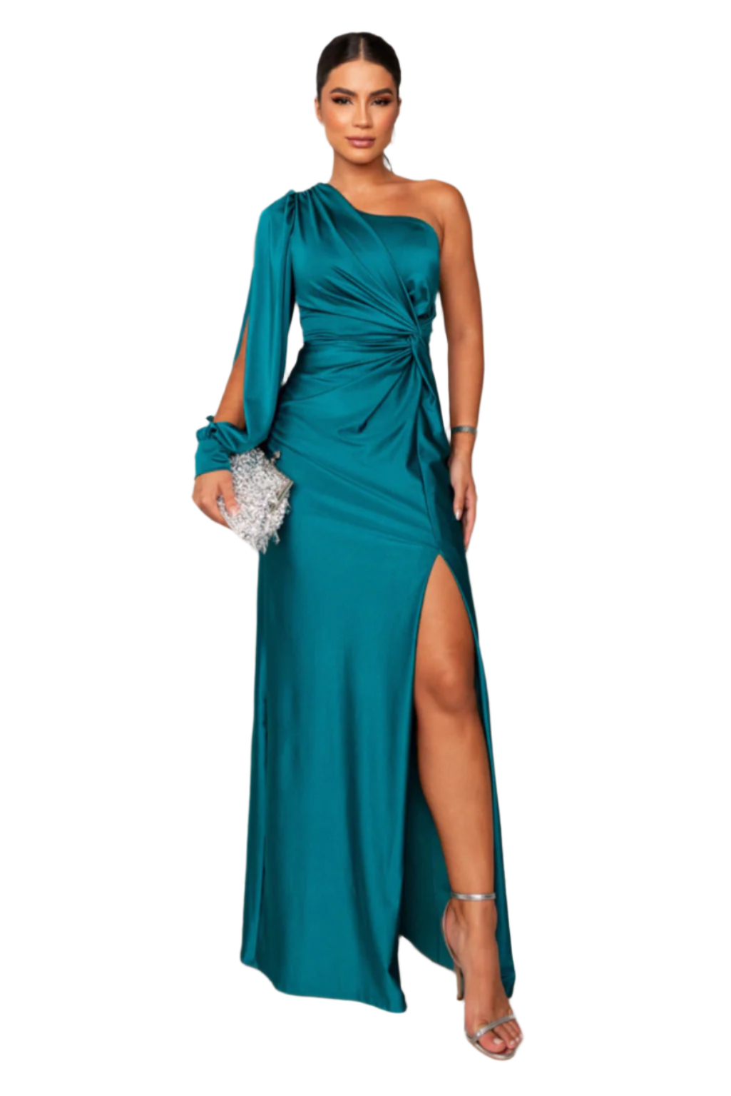Vrouwen Satin Eén-Schouder Jurk Elegante Stijl 1