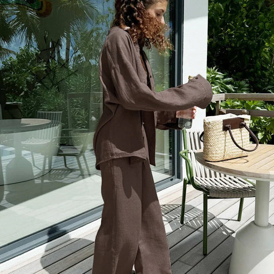 Vrouwen Twee-Piece Set Oversized Blouse en Wijde Pantalon Linnenmix 4