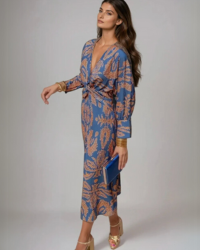 Vrouwen Vintage Charm Jurk Met Diepe V-hals en Barokprint 1