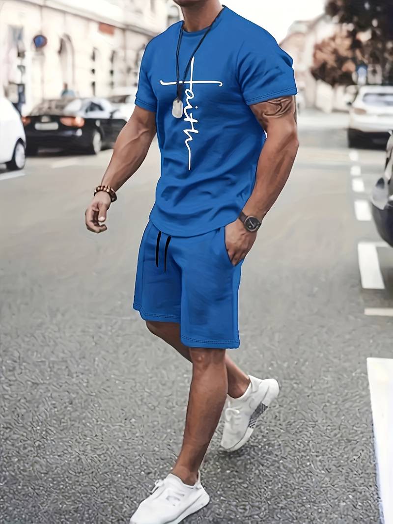Herre Sommer Sæt T-shirt og Shorts Åndbart Bomuld-1