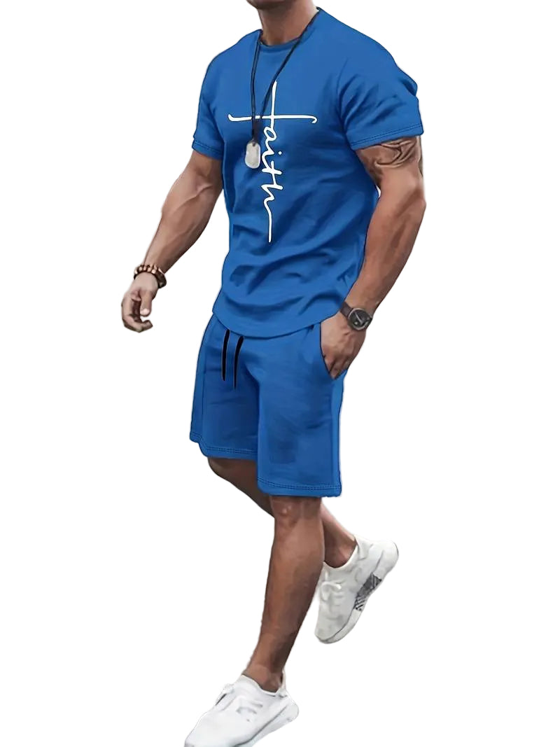 Herre Sommer Sæt T-shirt og Shorts Åndbart Bomuld-1