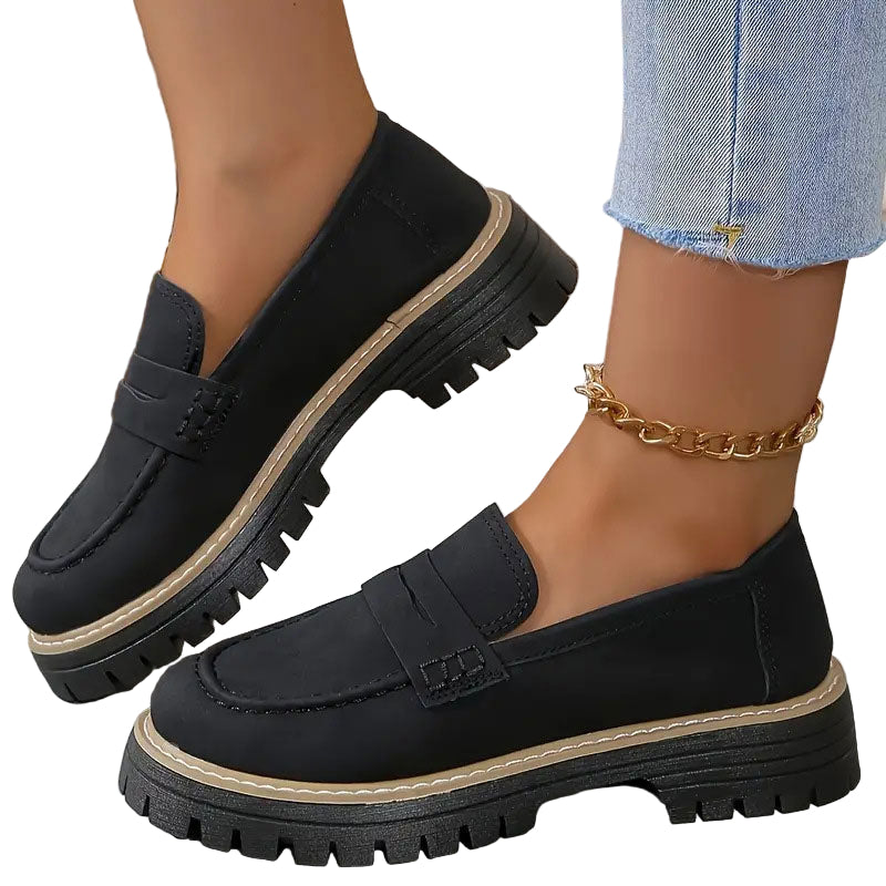 Zwarte Loafers Dames met Chunky Zool - Casual Suède Slip-On Schoenen 0