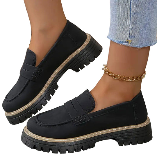 Zwarte Loafers Dames met Chunky Zool - Casual Suède Slip-On Schoenen 0