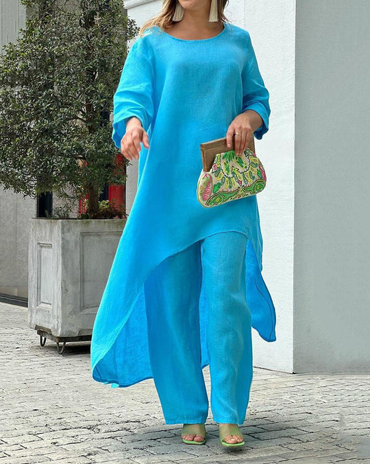 Dames Vrijetijd Set Luchtige Top en Hoge Taille Broek 2