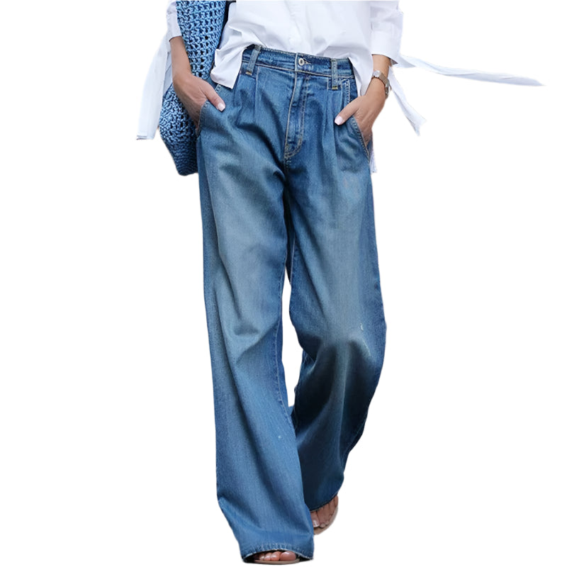 Kvinders Bredskårne Jeans Denim Moderne Komfortabel Pasform-1