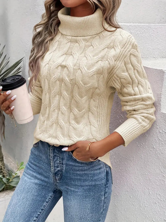 Variant image for Dame Striktrøje Turtleneck Kabelmønster 100% Akryl-41