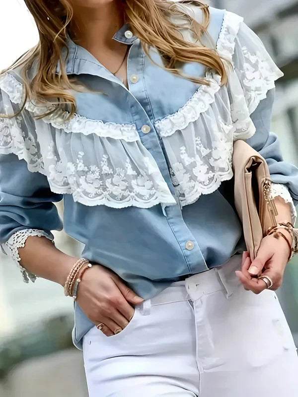 Naisten Farkkupaita Pitsiyksityiskohdilla Denim-4