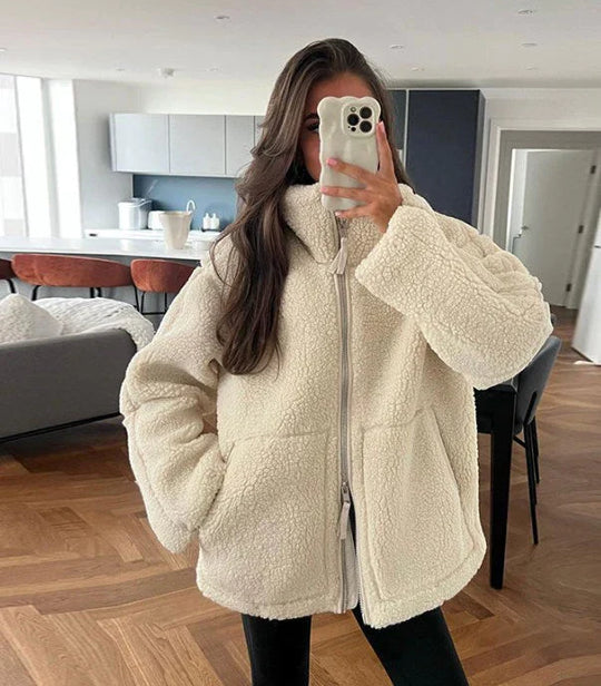 Dame Teddyjakke Løs Pasform Blød Materiale-2
