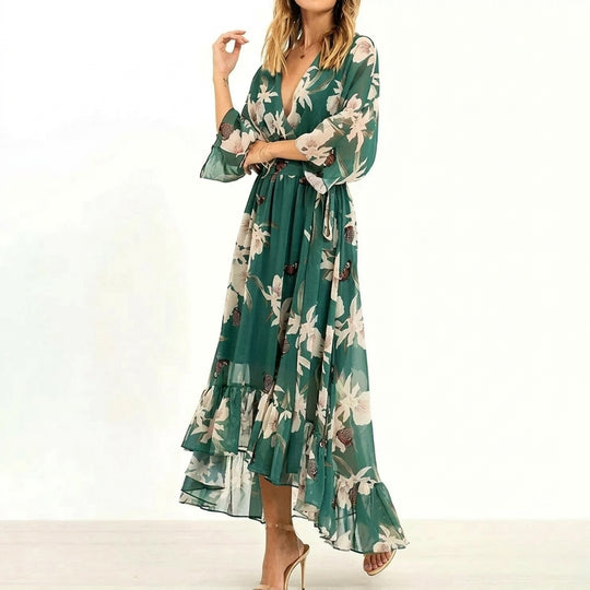 Femei Maxi rochie V-Neck 3/4 mâneci Elegant