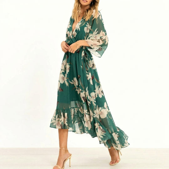 Femei Maxi rochie V-Neck 3/4 mâneci Elegant