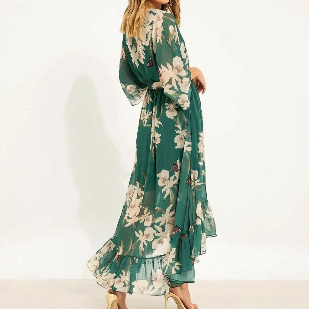 Femei Maxi rochie V-Neck 3/4 mâneci Elegant