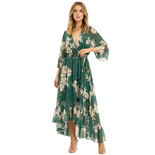 Femei Maxi rochie V-Neck 3/4 mâneci Elegant