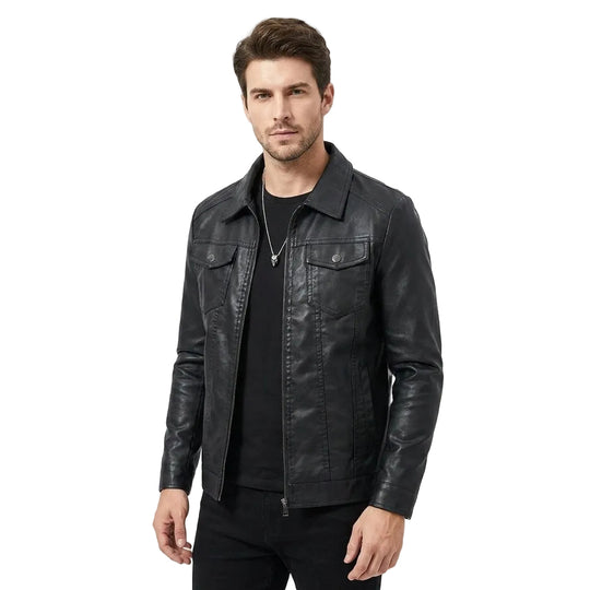 Jachetă Bărbați Biker Stil Croială Confortabilă