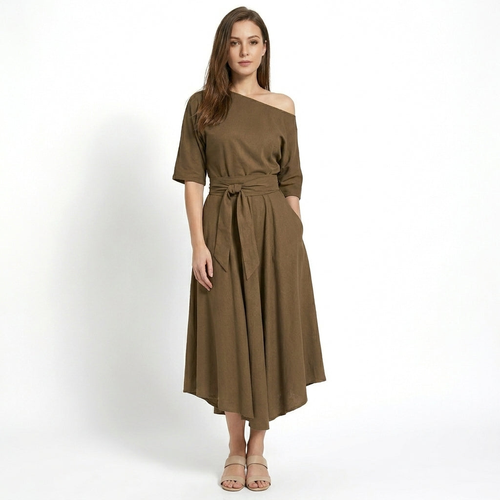 Rochie Maxi Femei cu Talie Legată Stil pentru Primăvară și Vară