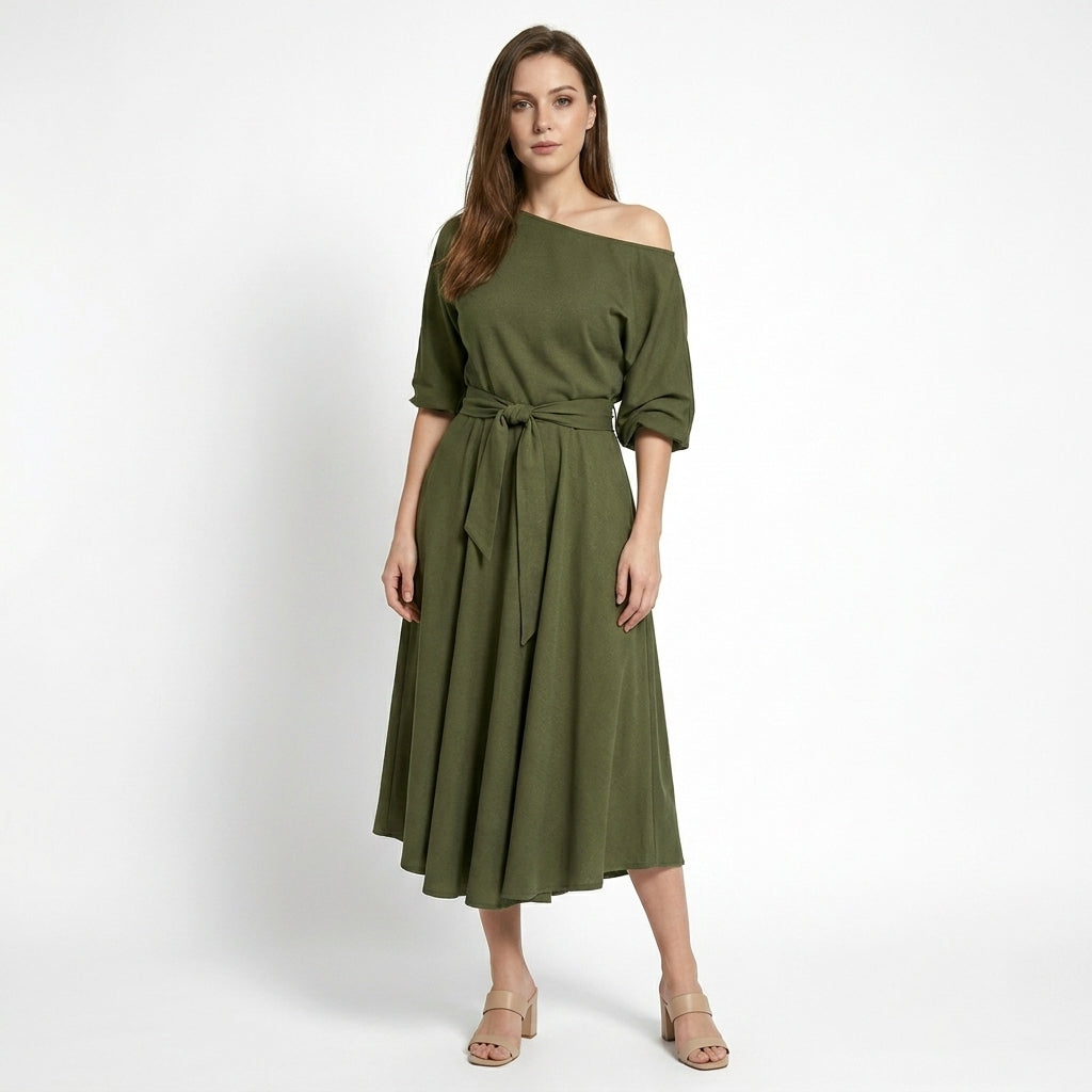 Rochie Maxi Femei cu Talie Legată Stil pentru Primăvară și Vară
